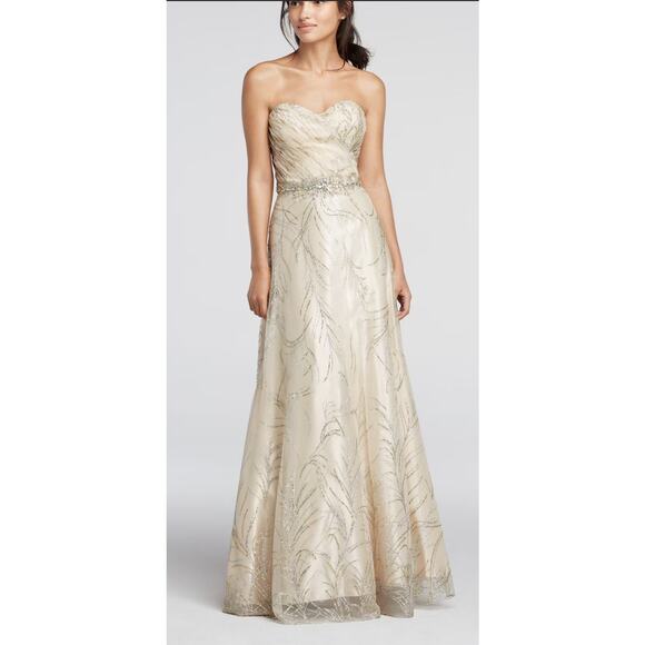CACHET Glitter Tulle Prom Wedding Dress with Crystal Beaded Waist Nude. Size 6 - Picture 1 of 8